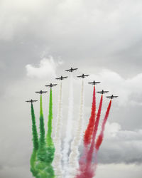 Frecce tricolori, airshow at the opening of the new s. giorgio bridge in genoa. august 3, 2020