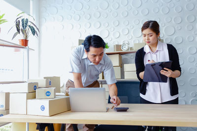 Woman working on table