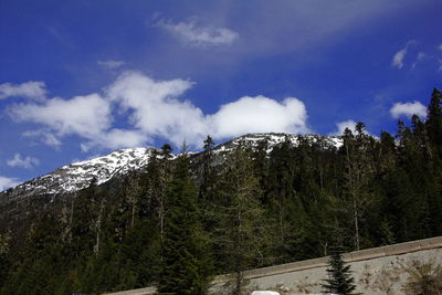 Low angle view of snowcapped mountain against sky
