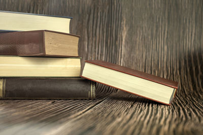 Close-up of books on table