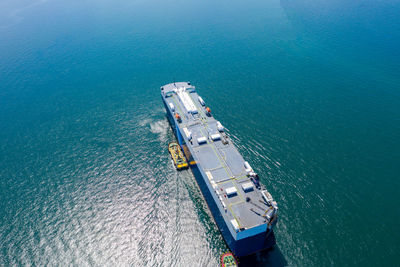 High angle view of ship on sea