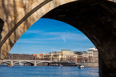 The medieval charles bridge over the vltava river in prague city