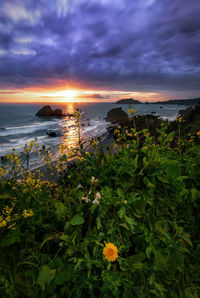 Scenic view of sea against sky during sunset