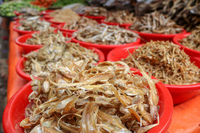 High angle view of vegetables for sale in market