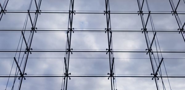 Low angle view of power lines against sky