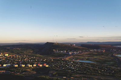 High angle view of city at night