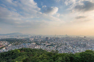 High angle view of townscape against sky