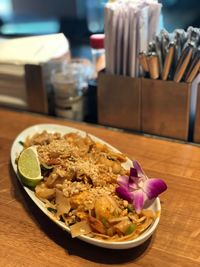 Close-up of meal served in plate pad thai  thai food