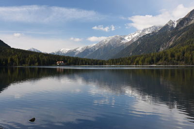 Scenic view of calm lake against mountain range