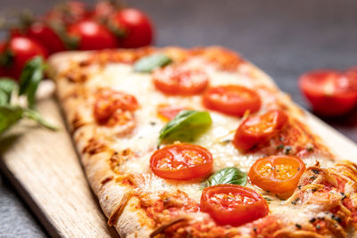 Close-up of pizza on table