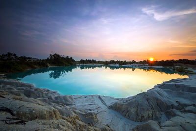 Scenic view of lake against sky during sunset