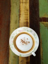 High angle view of coffee on table