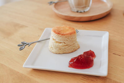 High angle view of food in plate on table