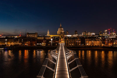 Aerial view of the millennium bridge walkway in london city with lights