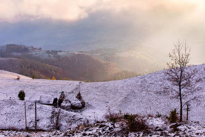 Scenic view of snowcapped mountains against sky