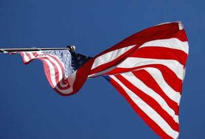 Low angle view of flag against sky