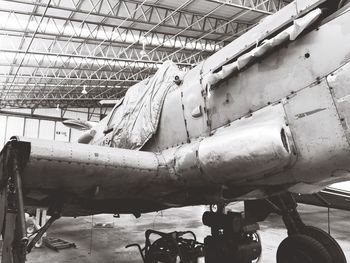 Close-up of airplane in workshop