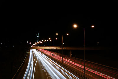 Light trails on road at night