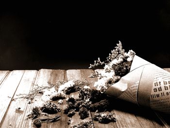 High angle view of flowers on table