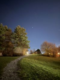 Trees on field against sky at night