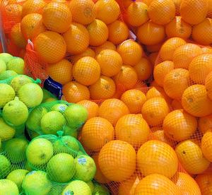 Full frame shot of oranges in market