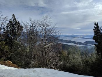 Scenic view of snow covered landscape against sky