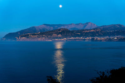 Scenic view of sea against clear sky at night