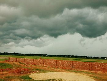 Scenic view of field against cloudy sky