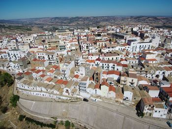 High angle view of townscape against sky