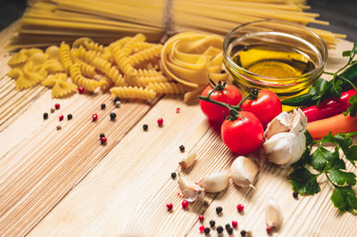 High angle view of vegetables on table