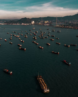 High angle view of boats on sea