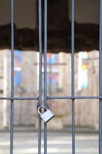 Close-up of metal grate with padlock