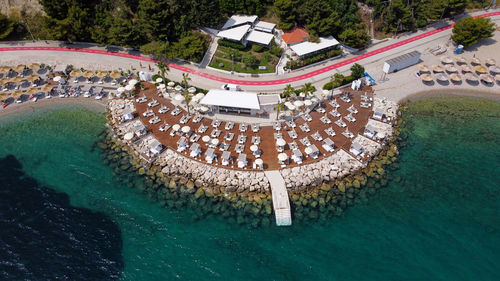 High angle view of swimming pool in garden