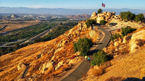 High angle view of road amidst landscape against sky