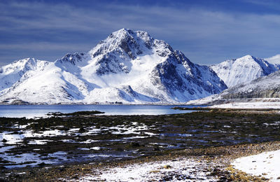 Scenic view of snowcapped mountains against sky