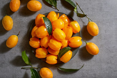 High angle view of fruits on table