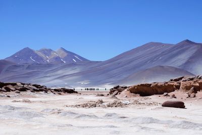 Scenic view of desert against clear blue sky