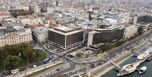 High angle view of city street