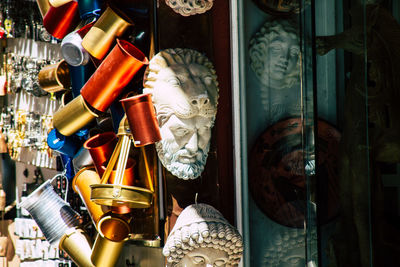 Close-up of clock hanging on display at store