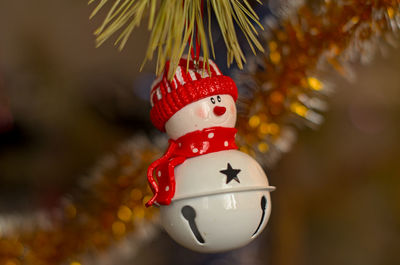 Close-up of christmas decorations on tree