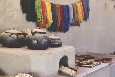 Stretched alpaca yarn being prepped for making clothing. alpaca wool production in peru