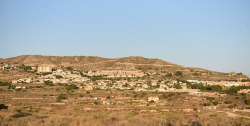 Scenic view of field against clear sky