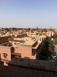 High angle view of townscape against clear sky