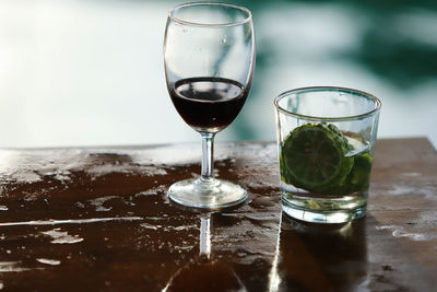 Close-up of beer in glass on table