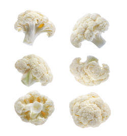 High angle view of cookies against white background