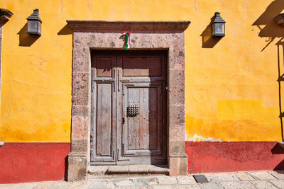 Closed door of building