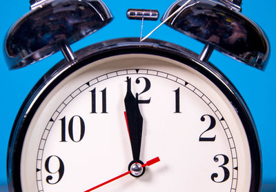 Close-up of clock against blue background