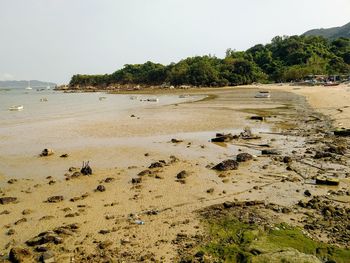Scenic view of beach against clear sky