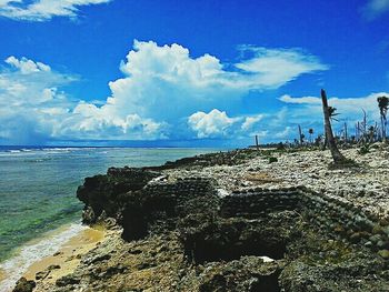 Scenic view of sea against cloudy sky