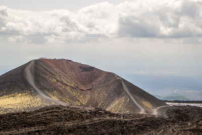 Panoramic view of volcanic landscape against sky